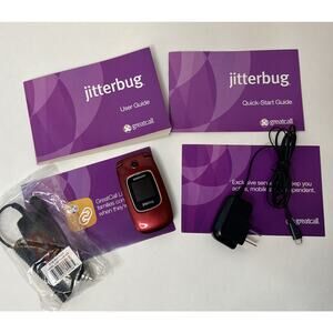 Samsung Jitterbug Greatcall-SCH-R220 RED Cell Flip Phone Included Manuel & Cords